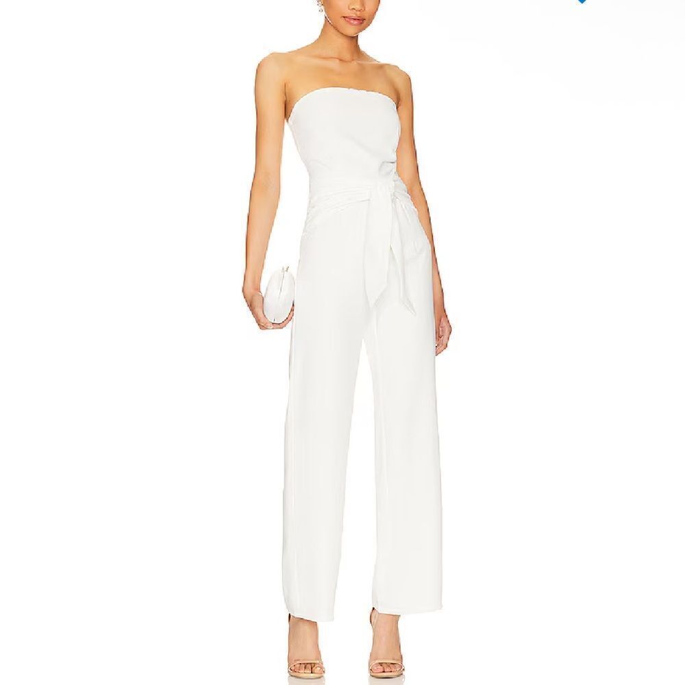 NWT Superdown Jordan Tie Waist Jumpsuit white strapless one piece Revolve XS